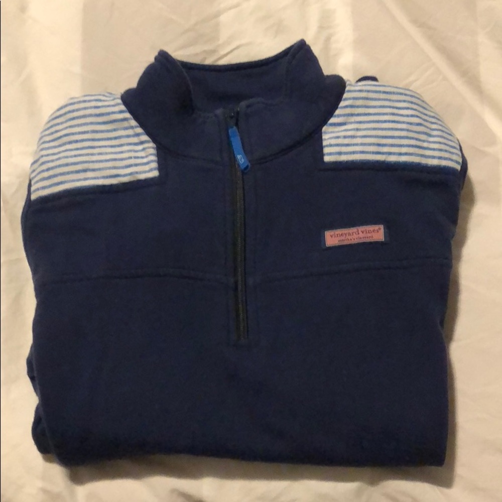 Blue and blue and white striped Shep Shirt 1/4 zip